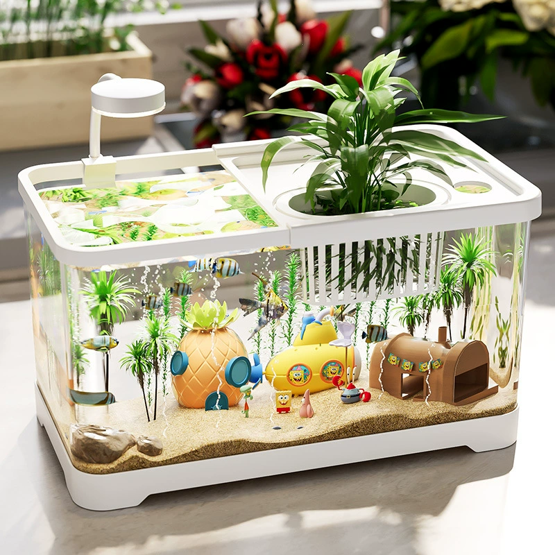 Горячая распродажа: прозрачный пластиковый аквариум для золотых рыбок с крышкой, экологичный настольный аквариум для дома и гостиной, аквариум для кормления черепах и рыб.