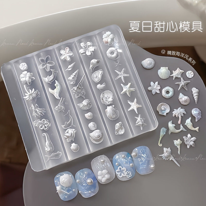 Seaside Shell Nail Mold Conch Starfish Bow Silicone Carved Abrasives Wear Armor Jewelry