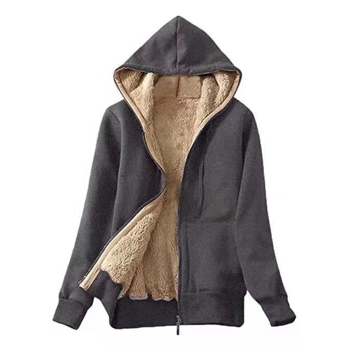 Women's Fashion Composite Plush Hooded Long-Sleeve Solid Color Sweatshirt Printed Plush Jacket
