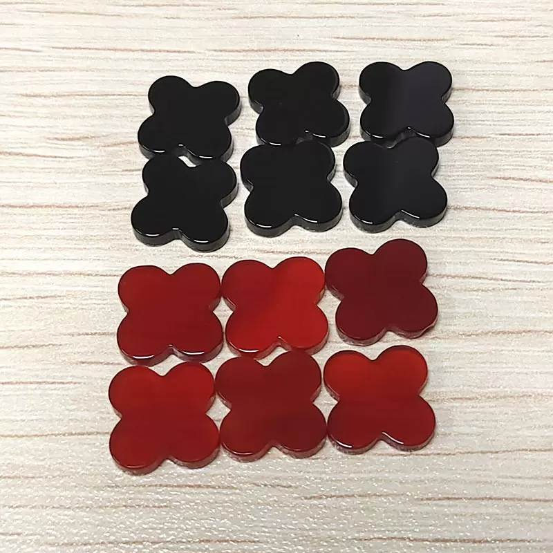 梧州人工宝石黑玛瑙 红玛瑙 四叶草 幸运石 裸石 DIY首饰配件