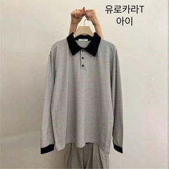 【预售】韩国东大门 taupe 早秋款休闲显瘦百搭条纹poloT恤