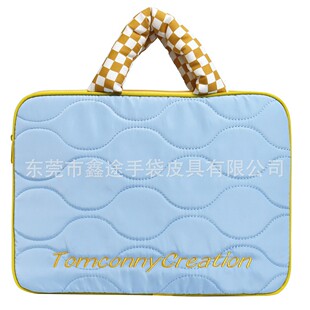 Custom Student Contrast Color Computer Bag Portable 15.16 Inch Quilted Flat Bag Space Cotton Laptop Bag