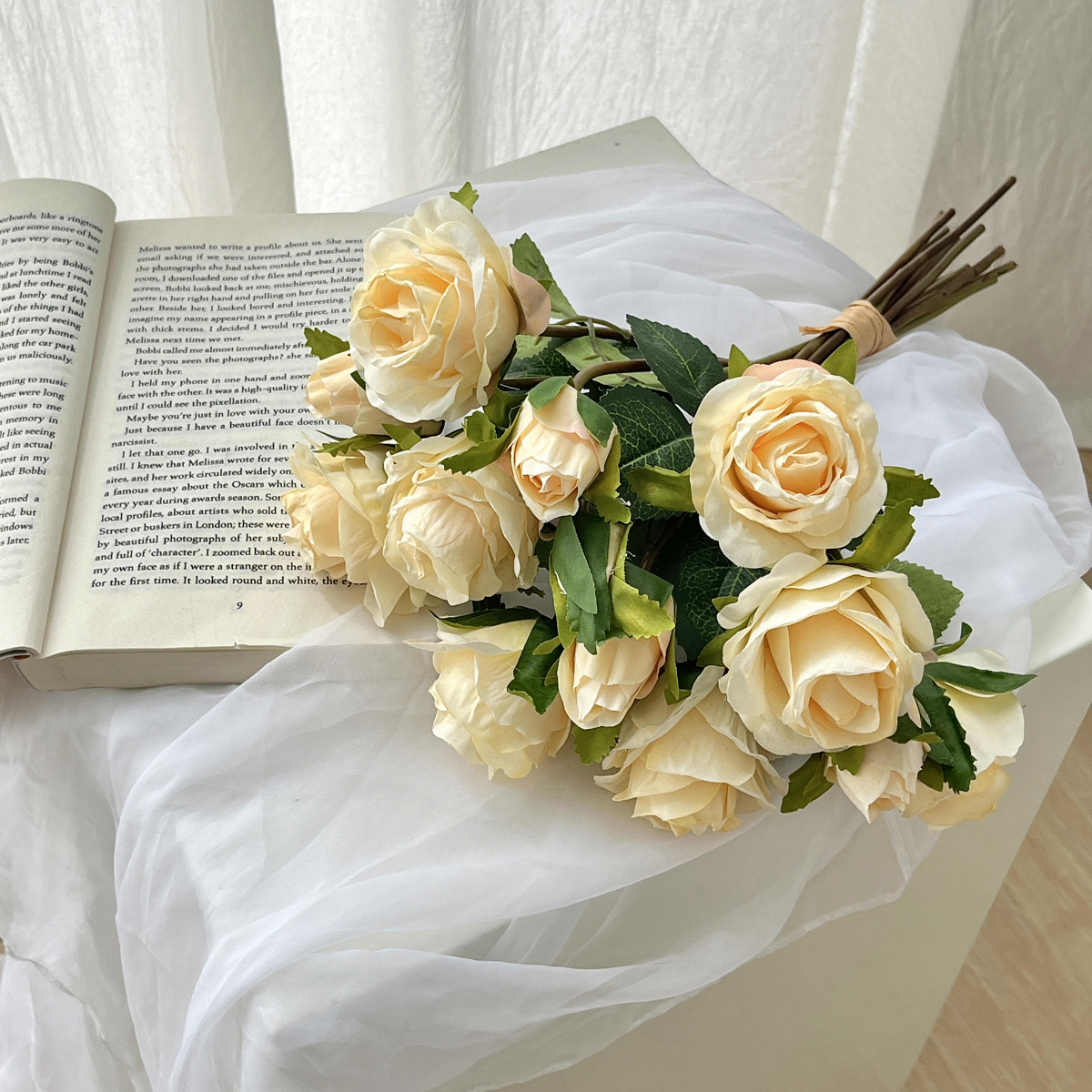 13 mano mano rosa borde de imitación ramo de flores flores secas bordes de rosa decoración de mesa de comedor de la sala de estar fotografía