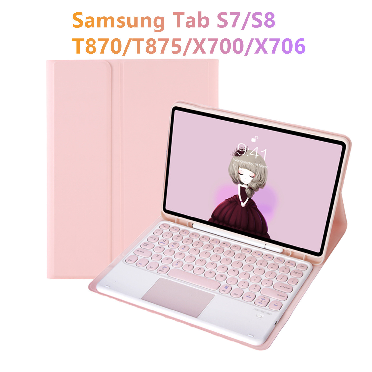 适用三星Tab S8 X700蓝牙键盘保护套S7 T870圆帽触控键盘笔槽皮套