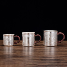 纯银镜面锤纹S999银杯子 大容量马克杯咖啡杯 纯银茶杯水杯茶缸子