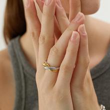 跨境双层缠绕开口戒指女小众高级指环钛钢电镀14K金叠戴饰品批发