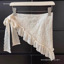 韩国东大门重工刺绣花朵立体蕾丝三角巾系带屁帘裙两用三角巾女款