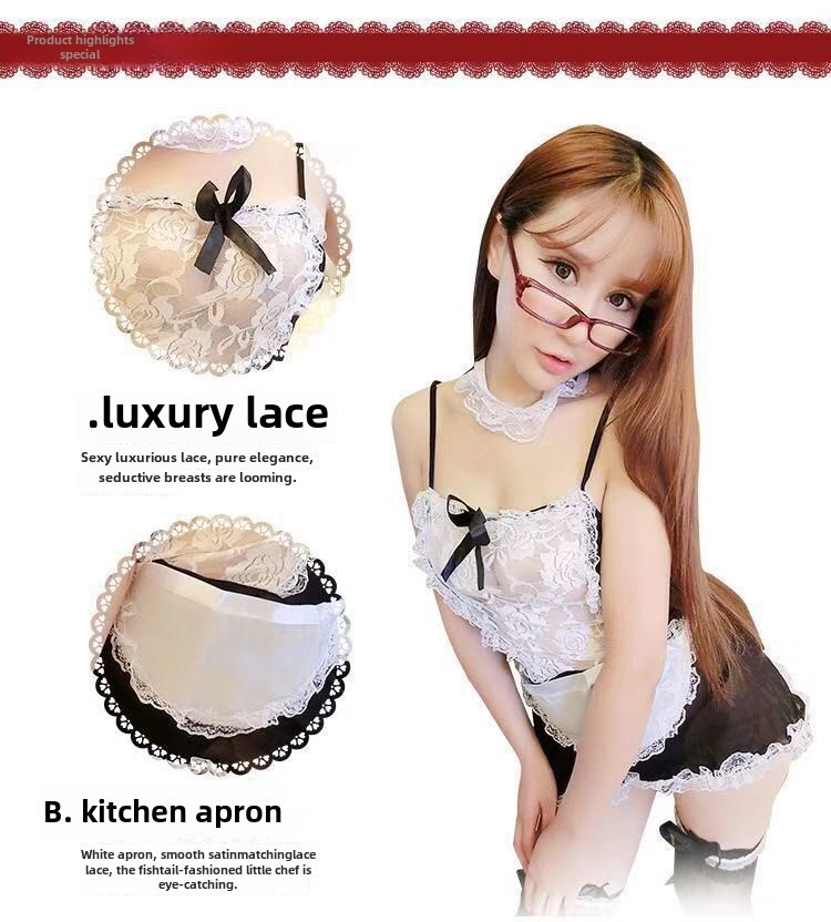 Sexy lingerie uniforme tentazione cameriera vestito trasparente pizzo fascia grembiule cameriera casa una generazione di capelli_voghion.com
