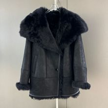 皮毛一体外套女2025新款冬爆款海宁真皮黑色羊羔毛皮草大衣年轻款