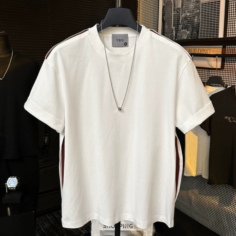 Летняя новая стильная мужская футболка с короткими рукавами контрастного цвета, доступная роскошная мода, универсальная, простая, свободная, повседневная, с половиной рукава