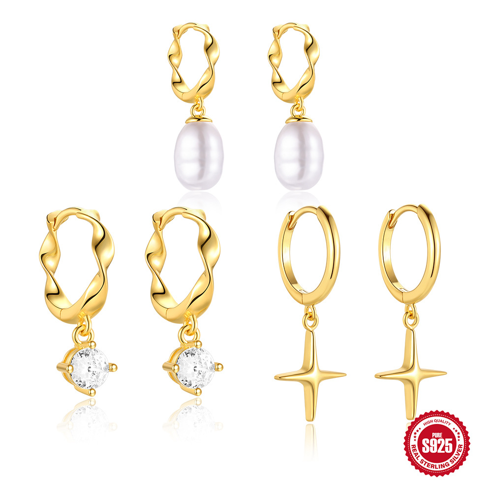 Pendientes de perlas de diamantes clásicos retro europeos y americanos de plata de ley S925