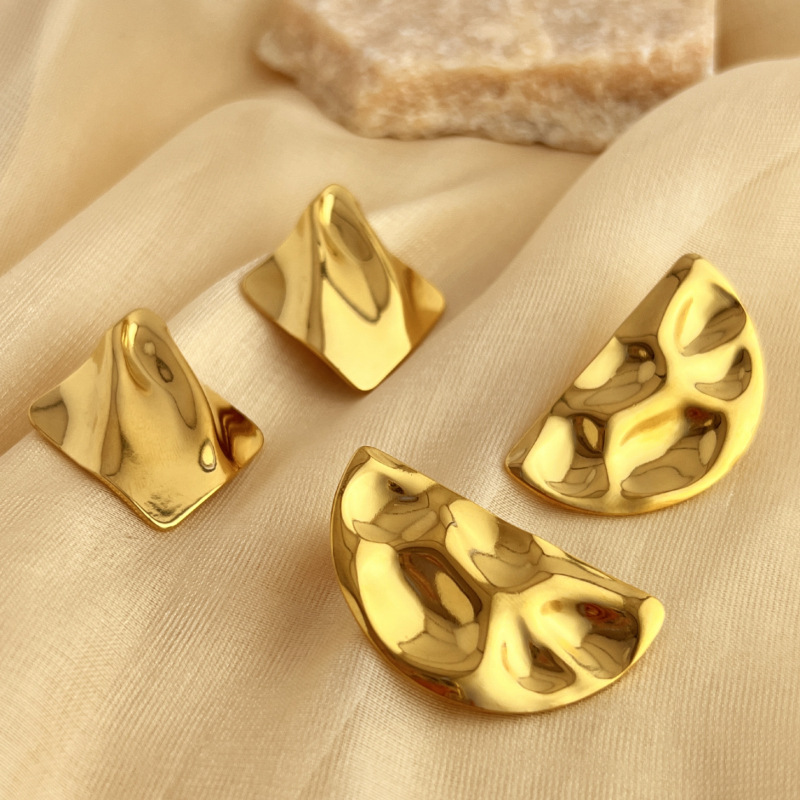 Exaggerated 18K Gold Stainless Steel Concave-convex Earrings For Women