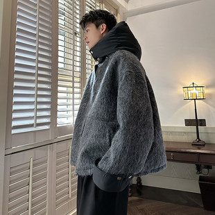 2024 autumn and winter detachable padded hooded solid color cotton-padded men's coat a generation of hair