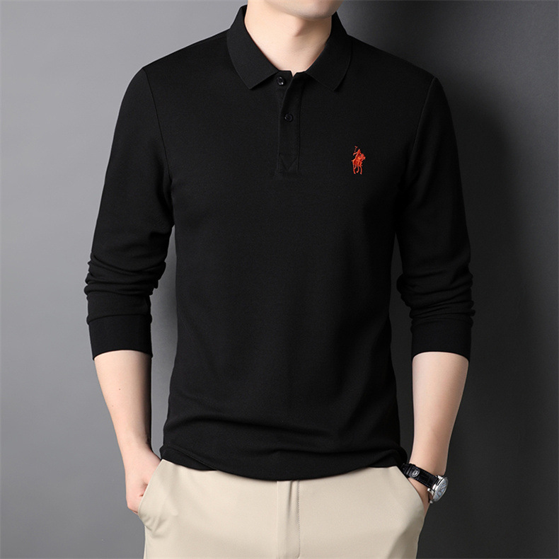 Spring cotton long-sleeve, thin polo, for middle age