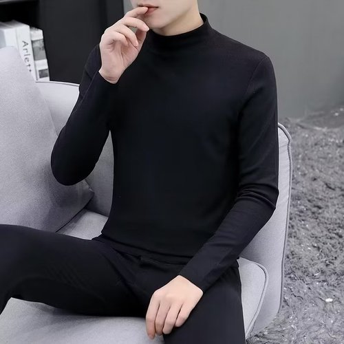 Men's Semi-High Collar Top and Bottom Set Autumn/Winter Warmth Set Fleece Insulation Constant Temperature Warmth