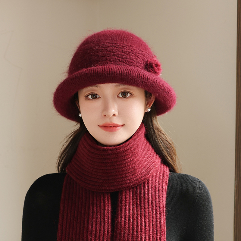 高品质兔毛盆帽女时尚新款加绒加厚妈妈帽冬季护耳保暖针织渔夫帽|undefined