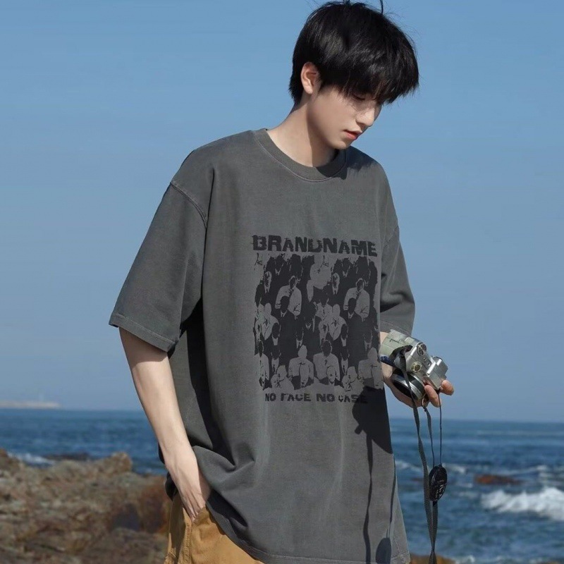 Camiseta de cuello redondo y manga corta, estilo coreano, moderna, informal, holgada, para hombre, verano 2025