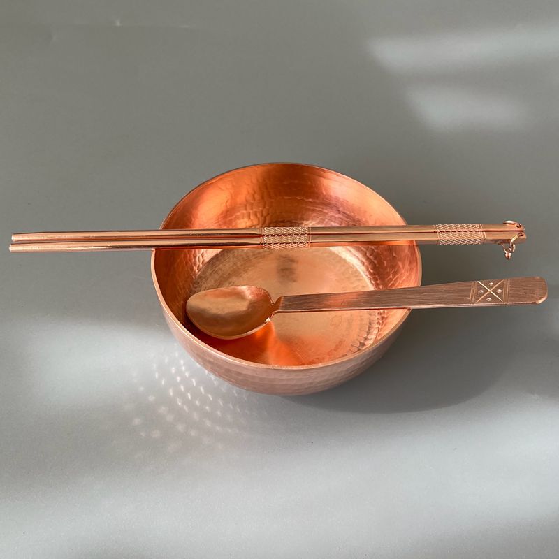 Copper Bowl Copper Tableware Copper Bowl Chopsticks Spoon 3 Pieces suit Copper Rice Bowl Household Kitchen Bowl Chopsticks Spoon Thickened
