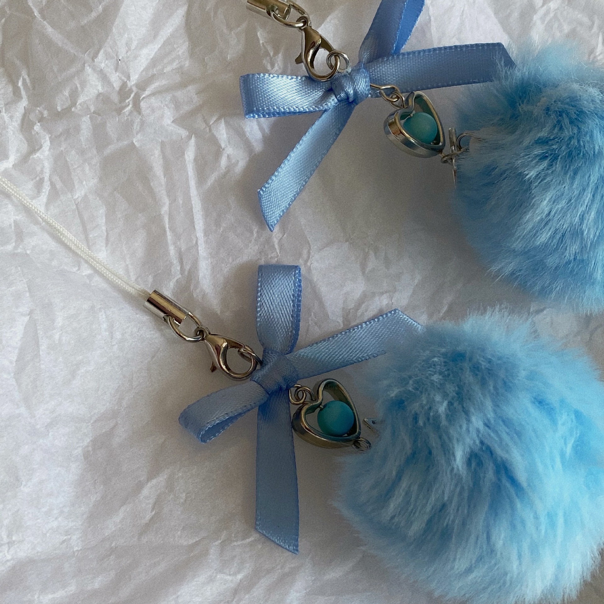 Cute Bow Knot Seto Fur Pom Poms Mobile Phone Chain Keychain display picture 2