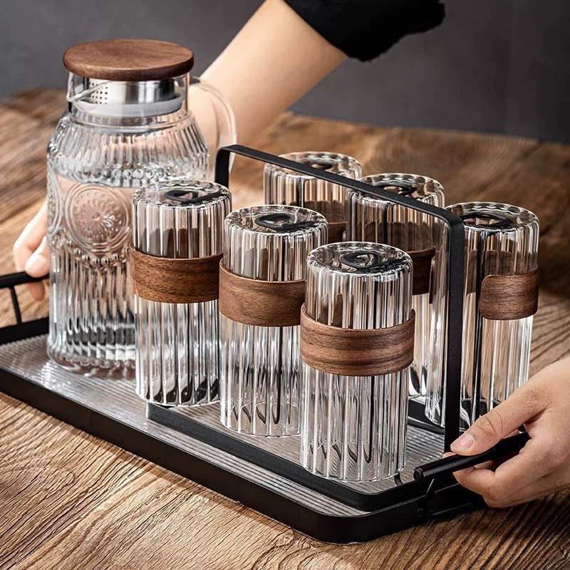 Набор стеклянных чашек для воды в китайском стиле для домашнего использования, чашка для чая в гостиной, кувшин для холодной воды, устойчивый к высоким температурам, набор чашек для питья для гостей.