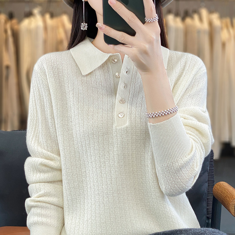 Autumn And Winter POLOCollar Wool Sweater For Women Temperament Knitted Sweater Lapel Fashionable Inner Sweater Loose Bottoming Shirt