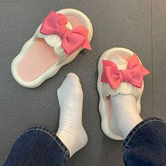夏に屋外で履く女性用リボンプリンセスサンダル、屋内および家庭用の厚底スリッパ、滑り止めの柔らかい底、2024年の新しいスタイル