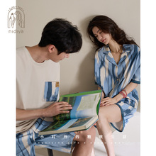 妮狄娅情侣睡衣女夏季短袖凉感柔软棉男时尚休闲可外穿家居服套装