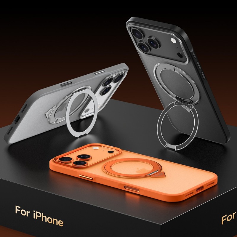 适用iPhone17promax半透磨砂手机壳苹果17肤感360旋转支架磁吸壳|undefined
