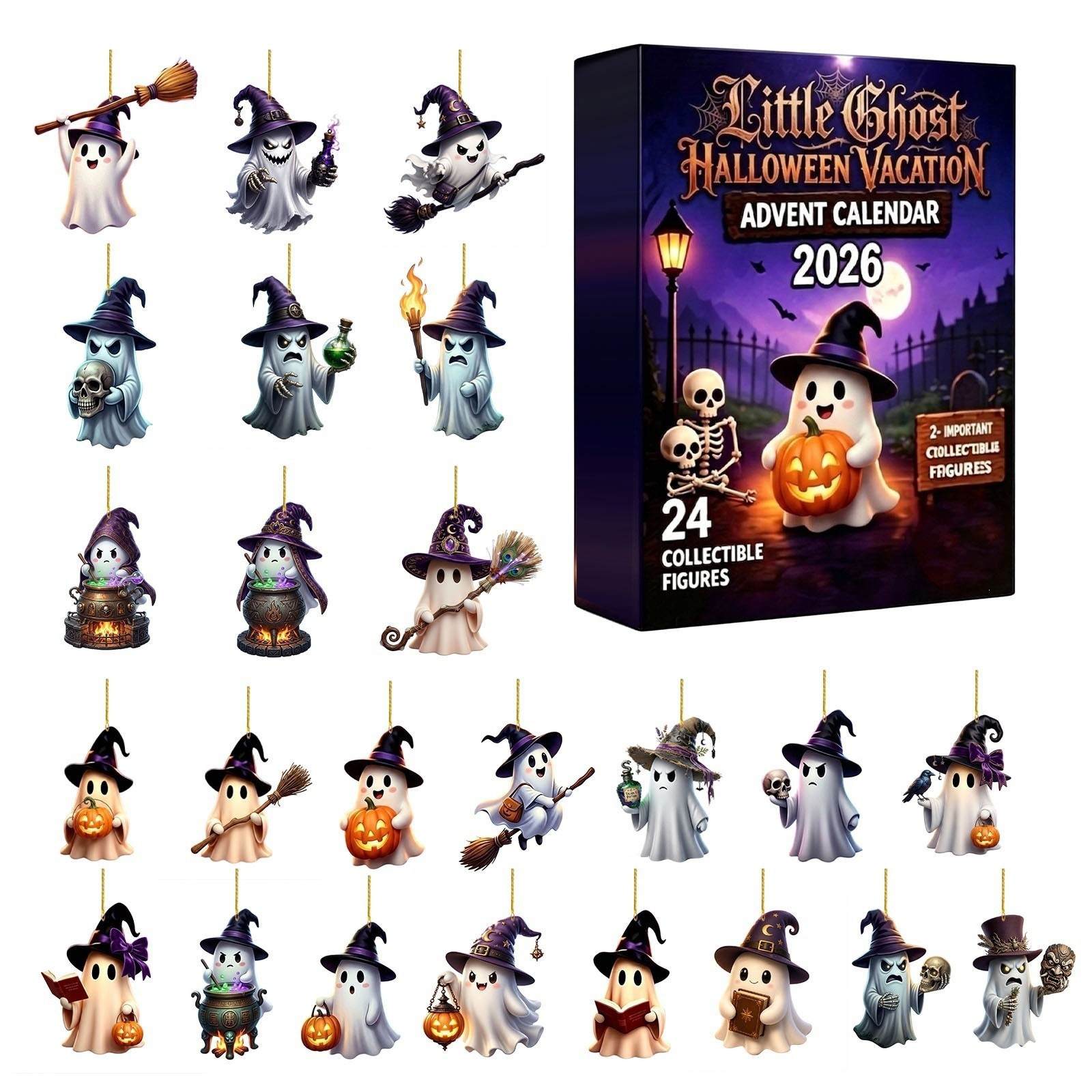 Caja Ciega de Calendario de Adviento de 24 Casillas de Acrílico Colgante para Halloween