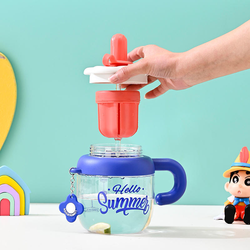 Vaso grande con flor y asa | Taza plástica resistente a altas temperaturas