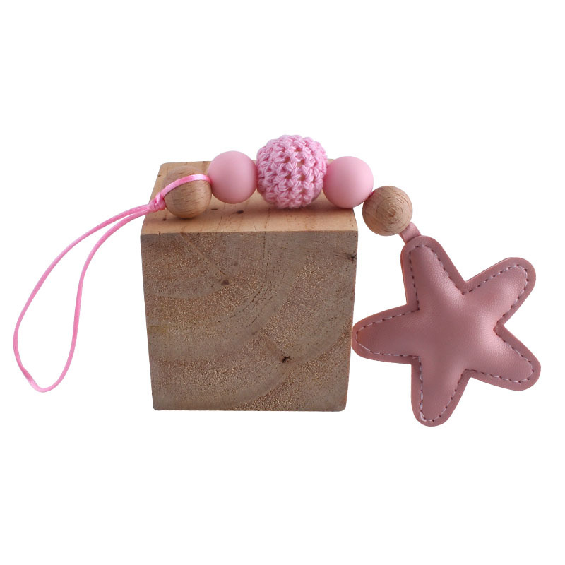 Creativo DIY nuevo colorido estrella de cinco puntas Arco Iris colgante de lana Bola de silicona perlas llavero colgante bolsa colgante