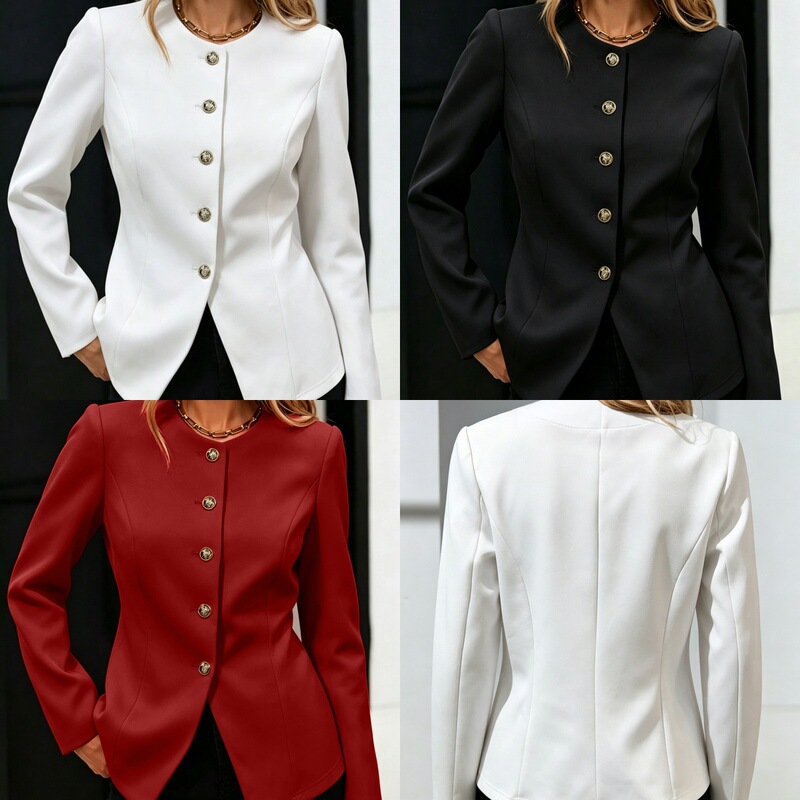 Cardigan blazer, popular in European and American cross-border markets, autumn and winter slim-fit round-neck long-sleeve button-up jacket for women Cardigan blazer, popular in European and American cross-border markets, autumn and winter slim-fit round-neck long-sleeve button-up jacket for women