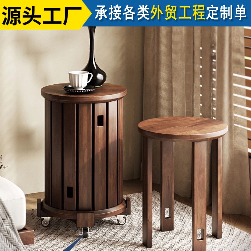 Stackable Solid Wood Stool Four-In-One Household Round Stool Stackable Coffee Table Living Room Combination Set Stool Folding Stool
