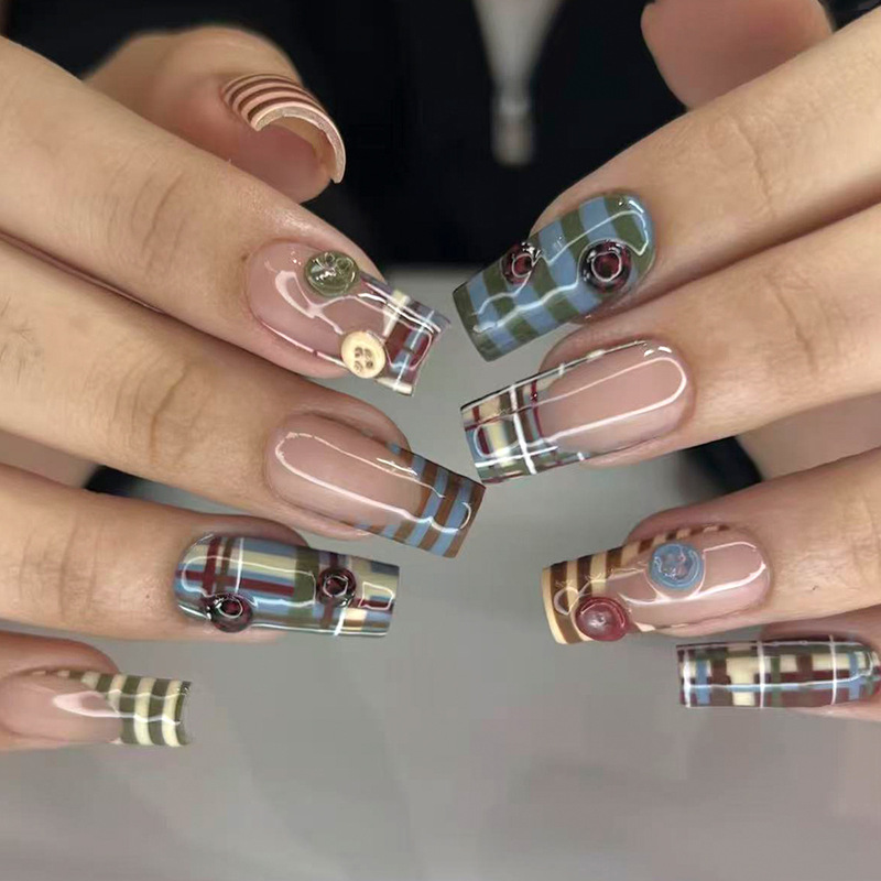 24 Pieces of Retro French Stripesd Contrasting Color 3D Stereo Ladybug Buttons Ins Style Cross-Border Wearable Nails Fake Nails 24 Pieces of Retro French Stripesd Contrasting Color 3D Stereo Ladybug Buttons Ins Style Cross-Border Wearable Nails Fake Nails