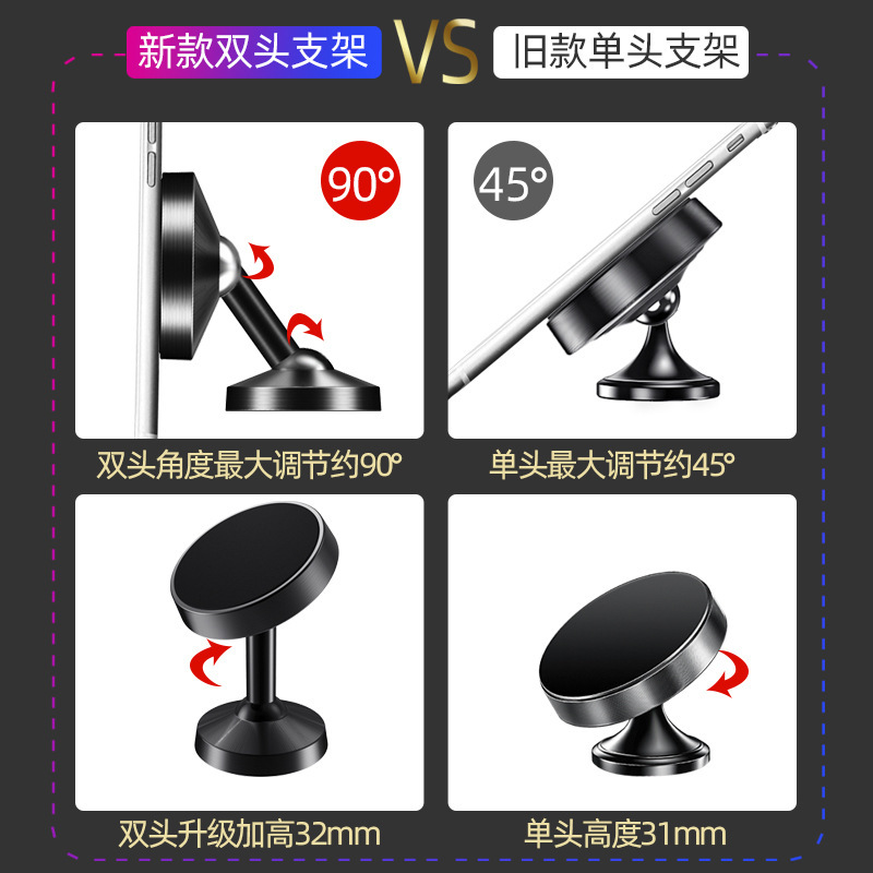 Soporte de coche doble eje giratorio de succión magnética navegación del coche soporte de teléfono móvil magnético disco de succión magnética