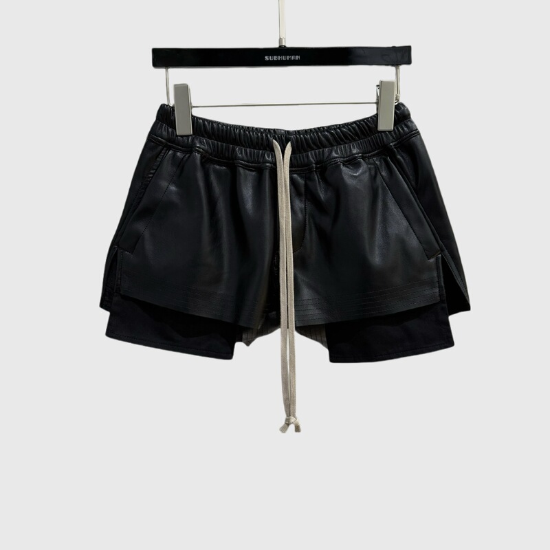 Subhuman Women's Style | Dark Style Shorts, Black Pu Leather, Elastic Waist with Drawstring, Leg-Lengthening Fashion Shorts