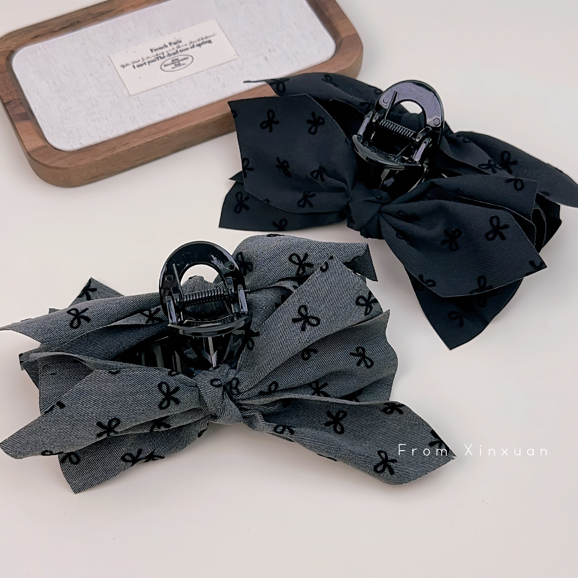 Gri francez gri gri gri fundă pătrată eșarfă intestin gros inel de păr retro high-end material agrafă de păr accesoriu de păr_voghion.com