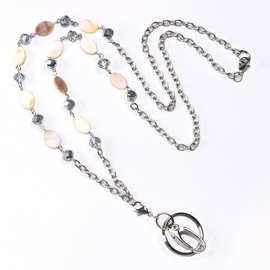 贝壳玻璃珠易拉扣lanyard necklace系索挂绳长款钥匙ID工作牌项链