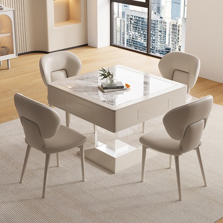Mesa de mahjong completamente automática de suspensión acrílica, mesa de comedor, máquina de mahjong silenciosa doméstica simple de lujo ligero moderno de doble uso