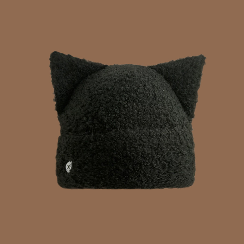 Sombrero de punto orejas de gato lindo sombrero de punto amor bordado sombrero de lana otoño e invierno cálido hembra protección del oído sombrero de punto para los hombres