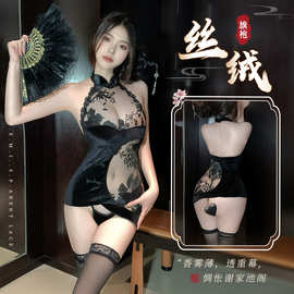 情趣内衣火辣性感旗袍小胸诱惑露背床上激情包臀免脱睡衣纯欲制服