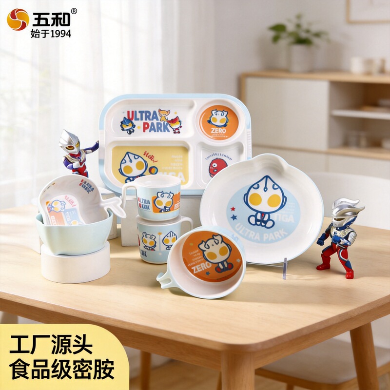 Ultraman Children's Tableware with Compartments, Food-Grade Bowls, Cups, Plates, Cartoon Children's Bowls, Melamine Tableware Wholesale