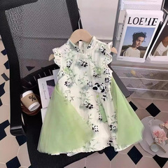 Girls' Summer Dress 2024 New Baby Chinese Style Cheongsam Dress for Little Girls Hanfu Children Net Princess Dress