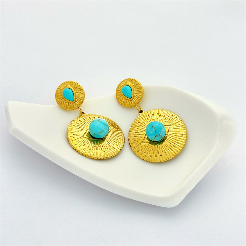 1 Pair Geometric Retro Classic Style 304 Stainless Steel December Birthstone Turquoise Drop Earrings display picture 5