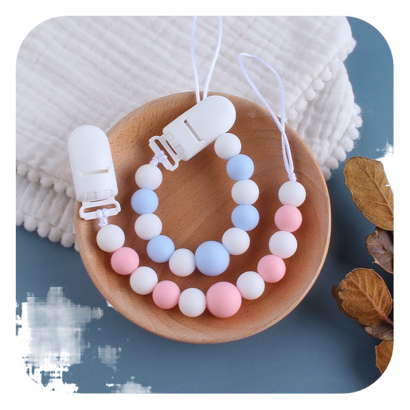 Nuevos suministros para bebés clip de pico de pato de plástico cuentas de silicona mordedor bebé juguetes molares chupete cadena anti-caída cadena