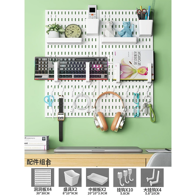 Perforated pegboard kitchen wall panel, modular thickened panels with accessories, white/black