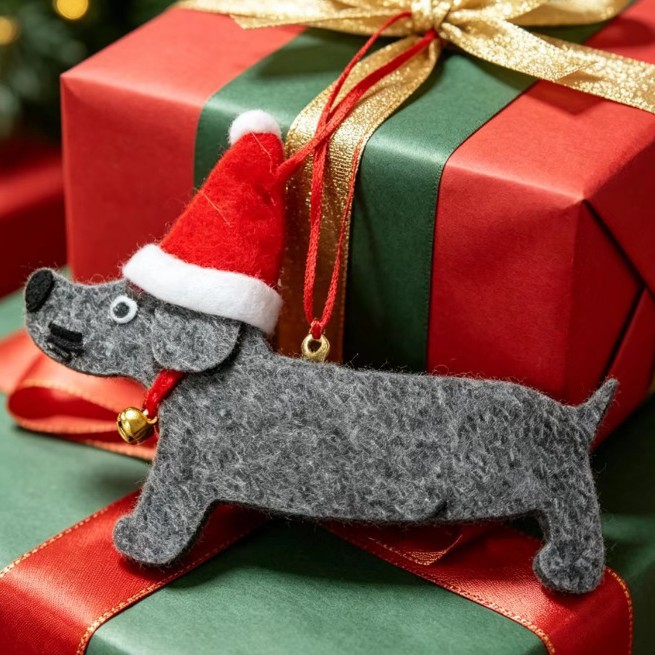 SGS en stock salchicha perro fieltro regalos de Navidad decoración fiesta adornos lindos colgantes