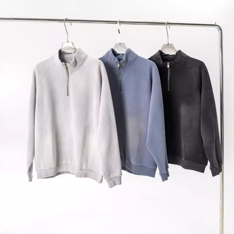 Men's Clothing high street casual sprayed monkey half zip stand collar sweater plus velvet raglan sleeve oversize sweater jacket_voghion.com