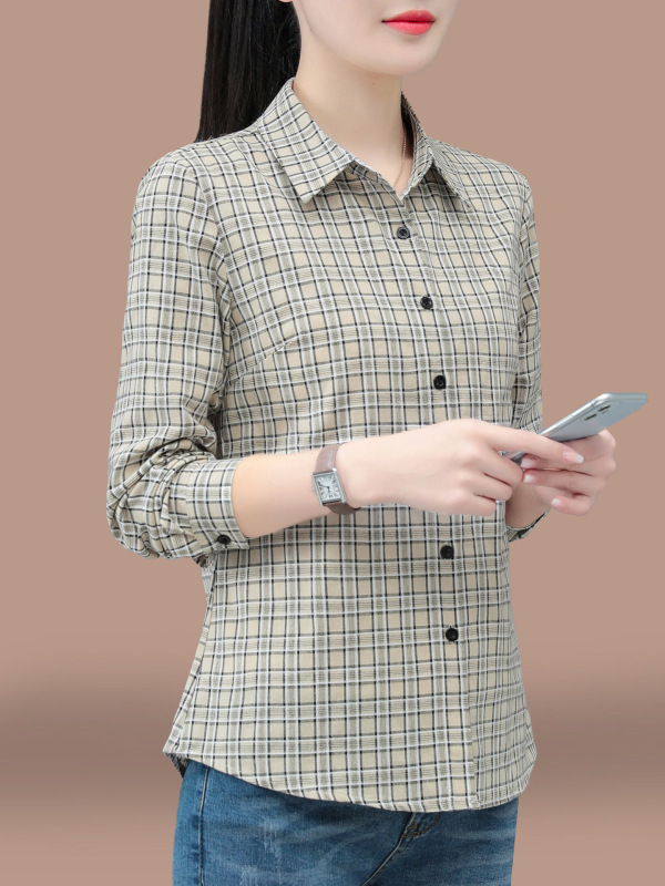 纯棉长袖女士衬衫春秋薄款2025新款中年妈妈时髦洋气小衫休闲上衣|undefined