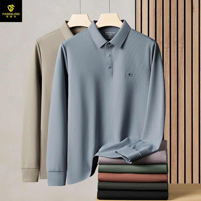 Autumn and Winter New Lapel Men's Polo Shirt 240g Brushed Waffle Fabric Thick and Warm Multi-Color Optional Drop Shipping